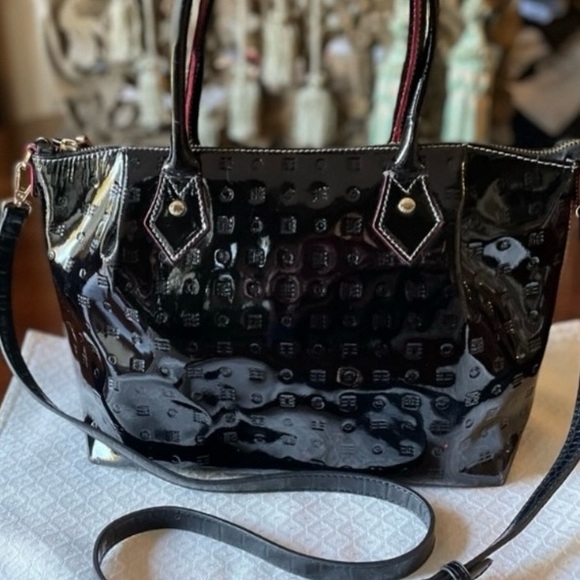 “ARCADIA” 🇮🇹 BLACK EMBOSSED PATENT LEATHER BAG - Picture 7 of 11